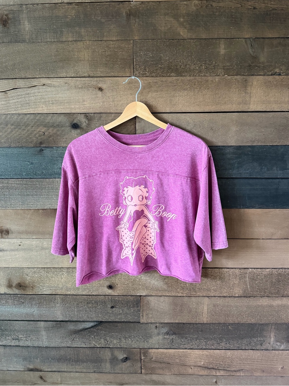 Betty Boop Fletcher Studios Pink Cropped Graphic Tee Raw Hem Medium